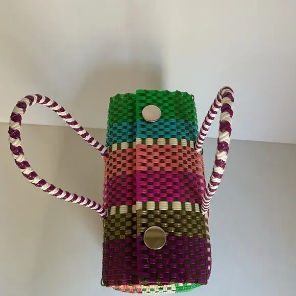 Colorful Handwoven Market & Beach Bag – Recycled Plastic Tote - Picture 4 of 9